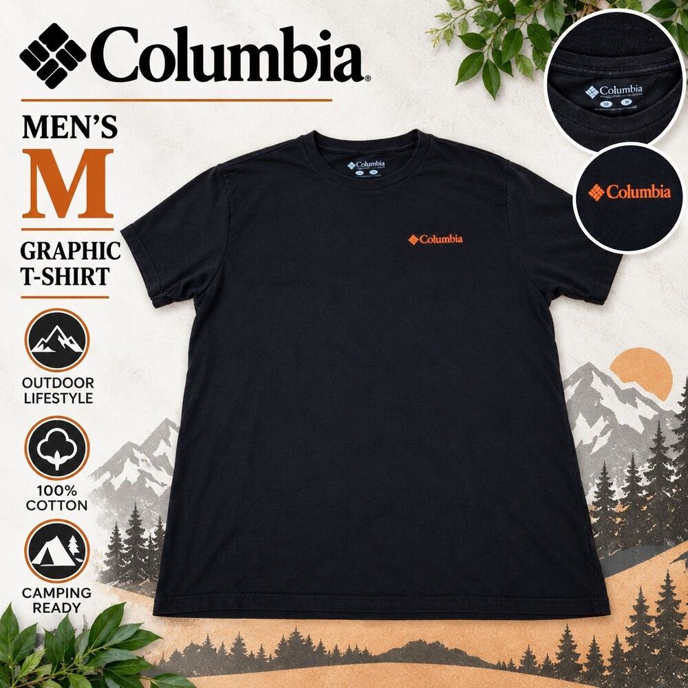 Columbia Always Outside Men's M Black Camping Graphic T-Shirt 100% Cotton